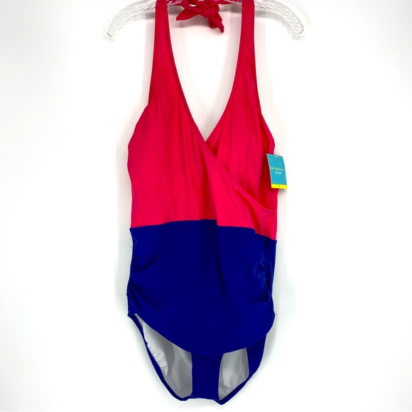 NWT Plus Size Bal Harbour Cherry Blossom 1-Piece Swimsuit Pint & Blue Size 20 - Picture 1 of 4